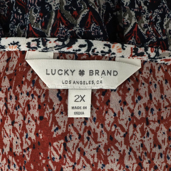 Lucky Brand Top Plus Size 2X Red Black White Sheer Chiffon Blouse Casual Career - Picture 3 of 16